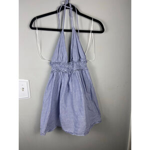 ZARA Blue Striped Halter Mini Dress XS | Blogger Favorite Smocked Waist Seersuck